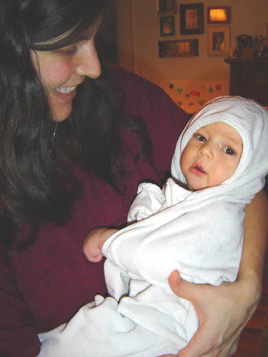 Swaddling Dane and Mom