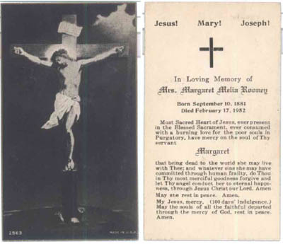 Mary Melia Rooney Prayer Card