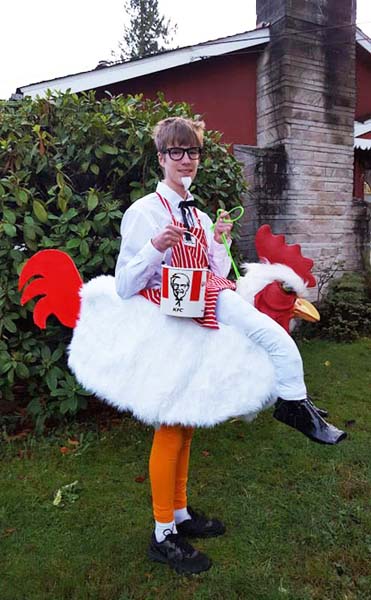 Brock riding a chicken