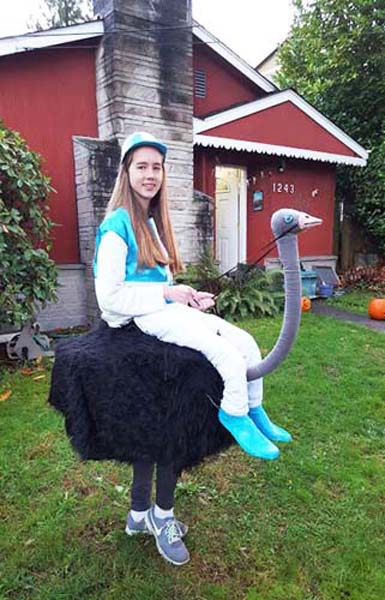 Maddy riding an ostrich